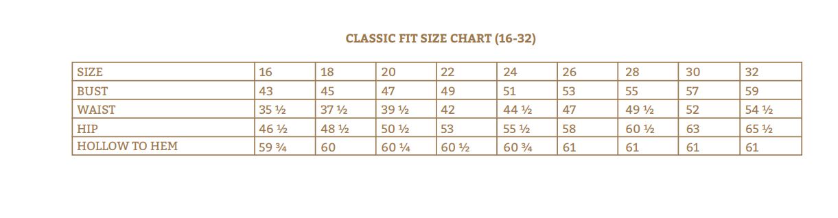 Bridal Size Chart